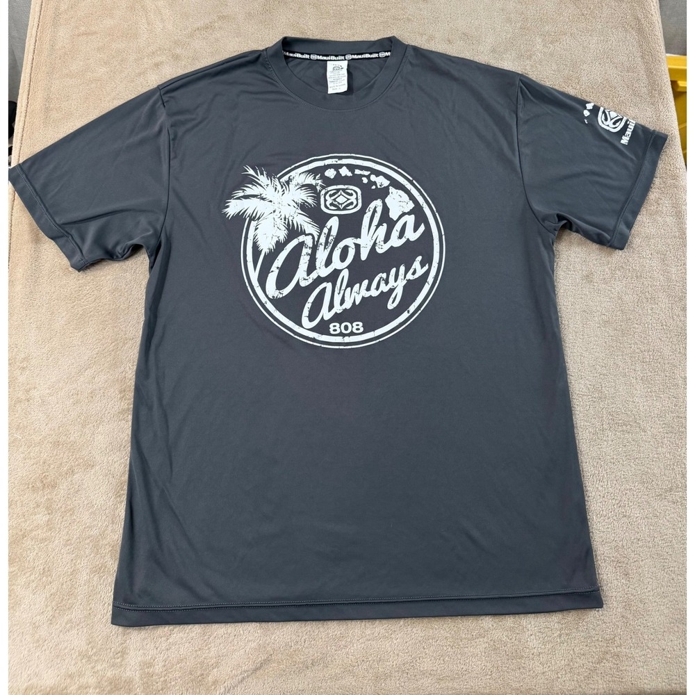 Maui Built Aloha Always T-shirt Men's L Gray Polyester‎ Performance Graphic EUC
